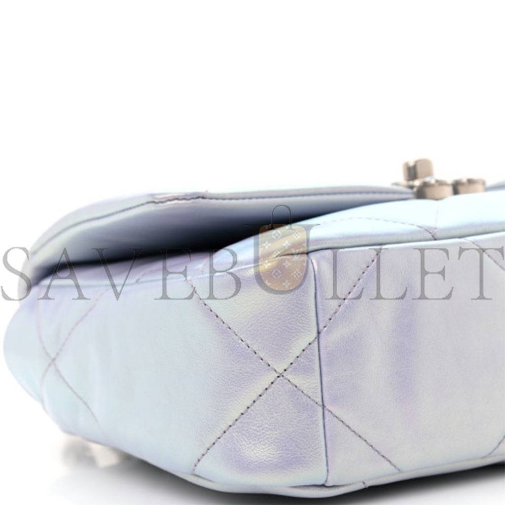 CHANEL IRIDESCENT CALFSKIN QUILTED MEDIUM CHANEL 19 FLAP LIGHT SILVER PURPLE BLUE AS1160 (26*17*8cm) CHANEL IRIDESCENT CALFSKIN QUILTED MEDIUM CHANEL 19 FLAP LIGHT SILVER PURPLE BLUE AS1160 (26*17*8cm)
